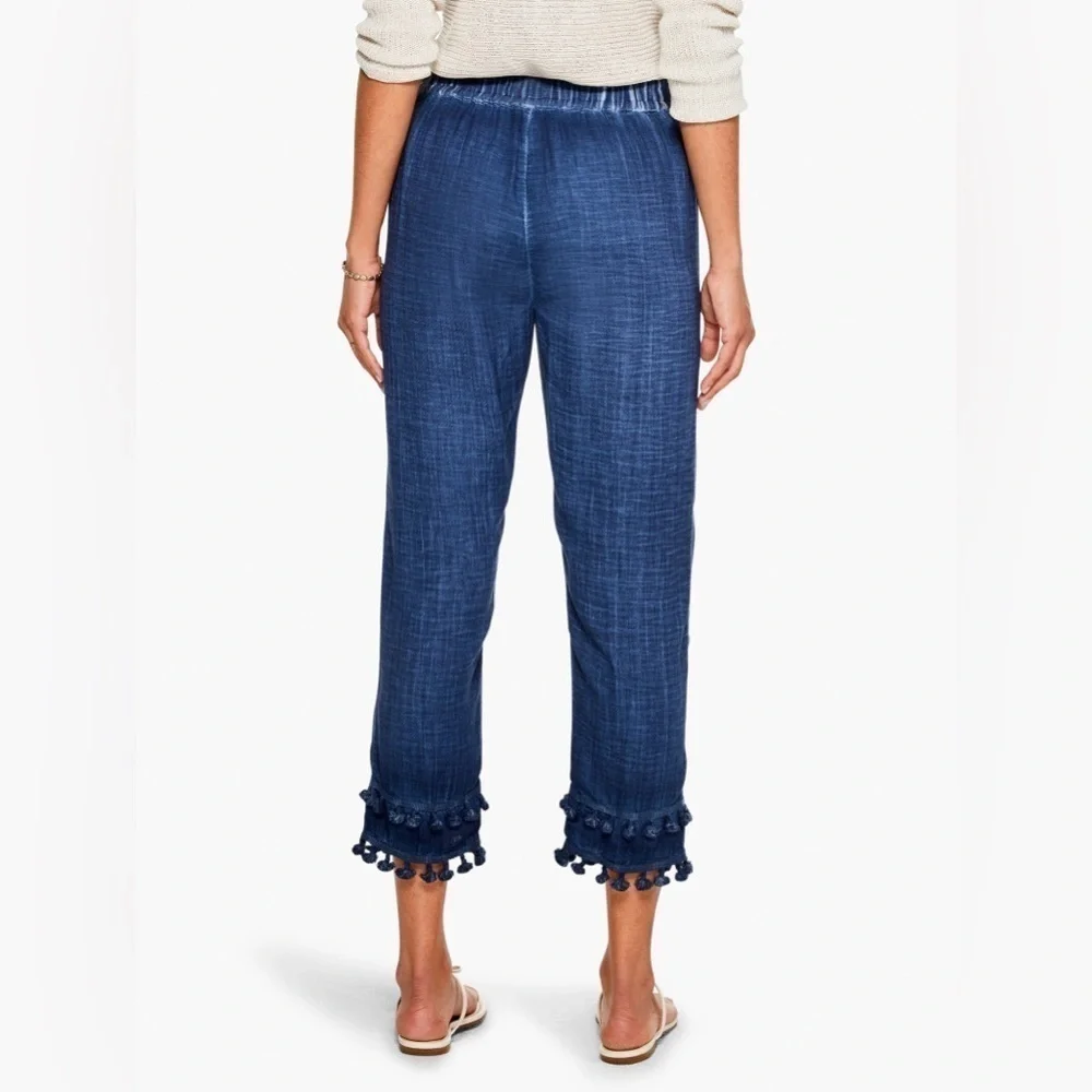 NWT NIC+ZOE | Double Gauze Straight Leg‎ Tassel Pant Parisian Blue Size Medium